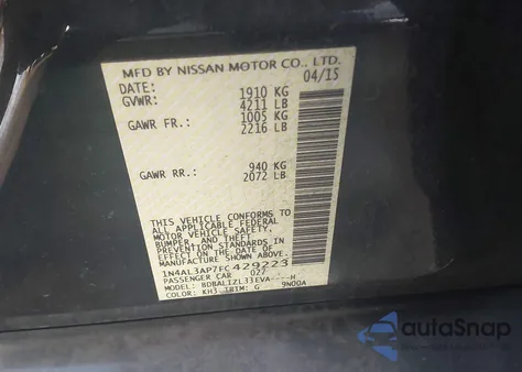 2015 Nissan Altima 2.5 Sv из США, поврежденный, VIN 1N4AL3AP7FC429223